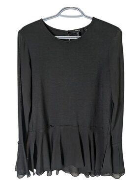 THEORY Peplum Lexanda C Idol Bell Sleeve Top Semi-sheer Sleeve Black Size Small